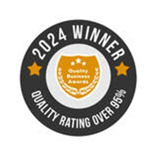 2024 Winner badge with orange shield and stars, stating 