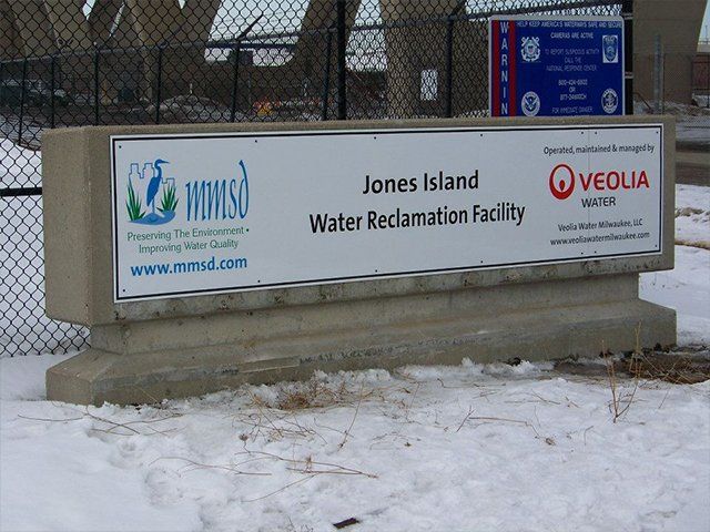 A sign for jones island water reclamation facility