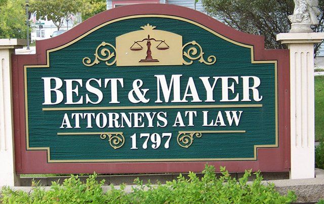 A sign for best & mayer attorneys at law