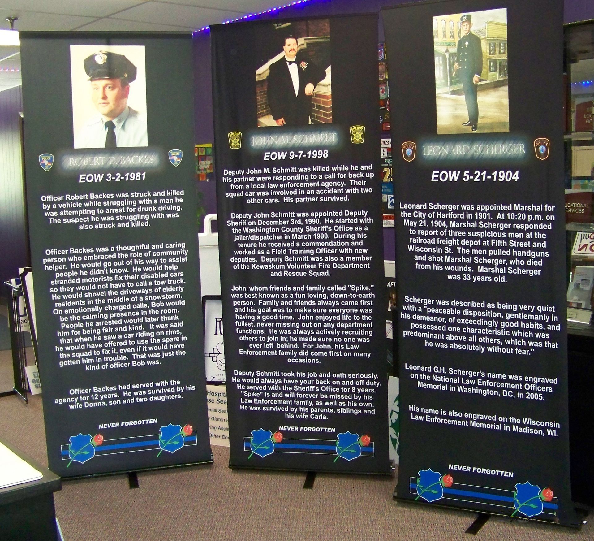 A display of a police officer 's life and achievements