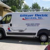 White Gillitzer Electric Services van parked outdoors.