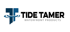 Logo for Tide Tamer, a waterfront products company. It features a blue 