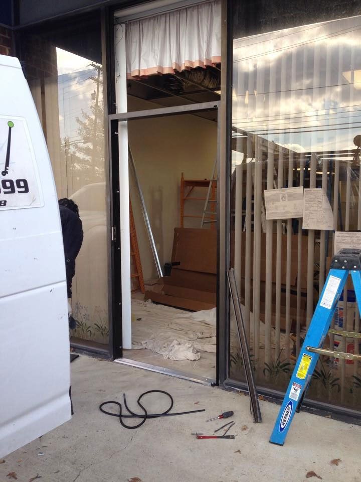 Glass door under construction