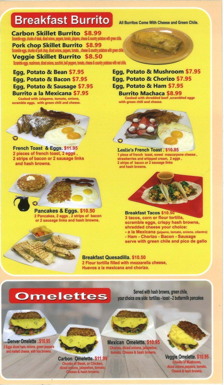 Fritangas Mexican Restaurant Breakfast Menu Pueblo Co