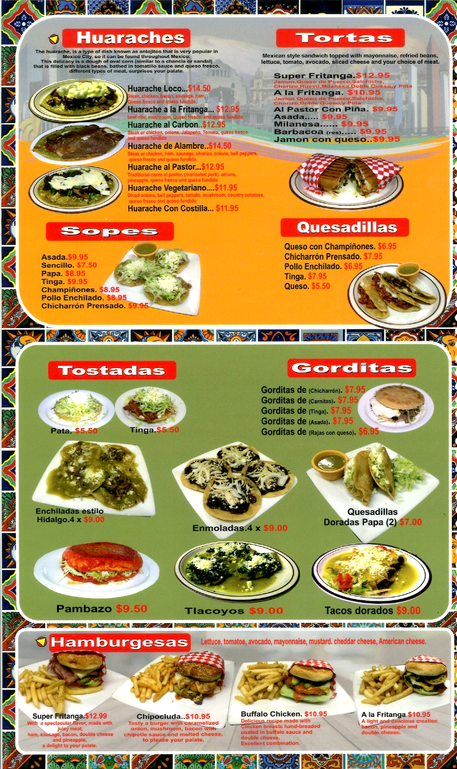 Fritangas Mexican Restaurant Menu Pueblo Co