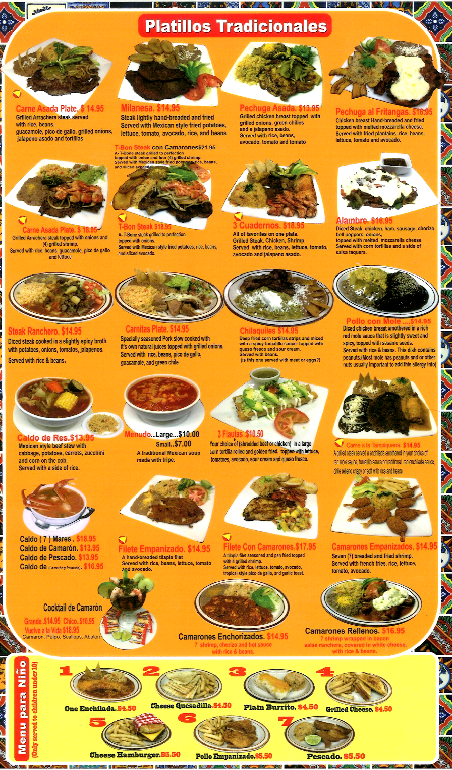 Fritangas Mexican Restaurant Menu Pueblo Co