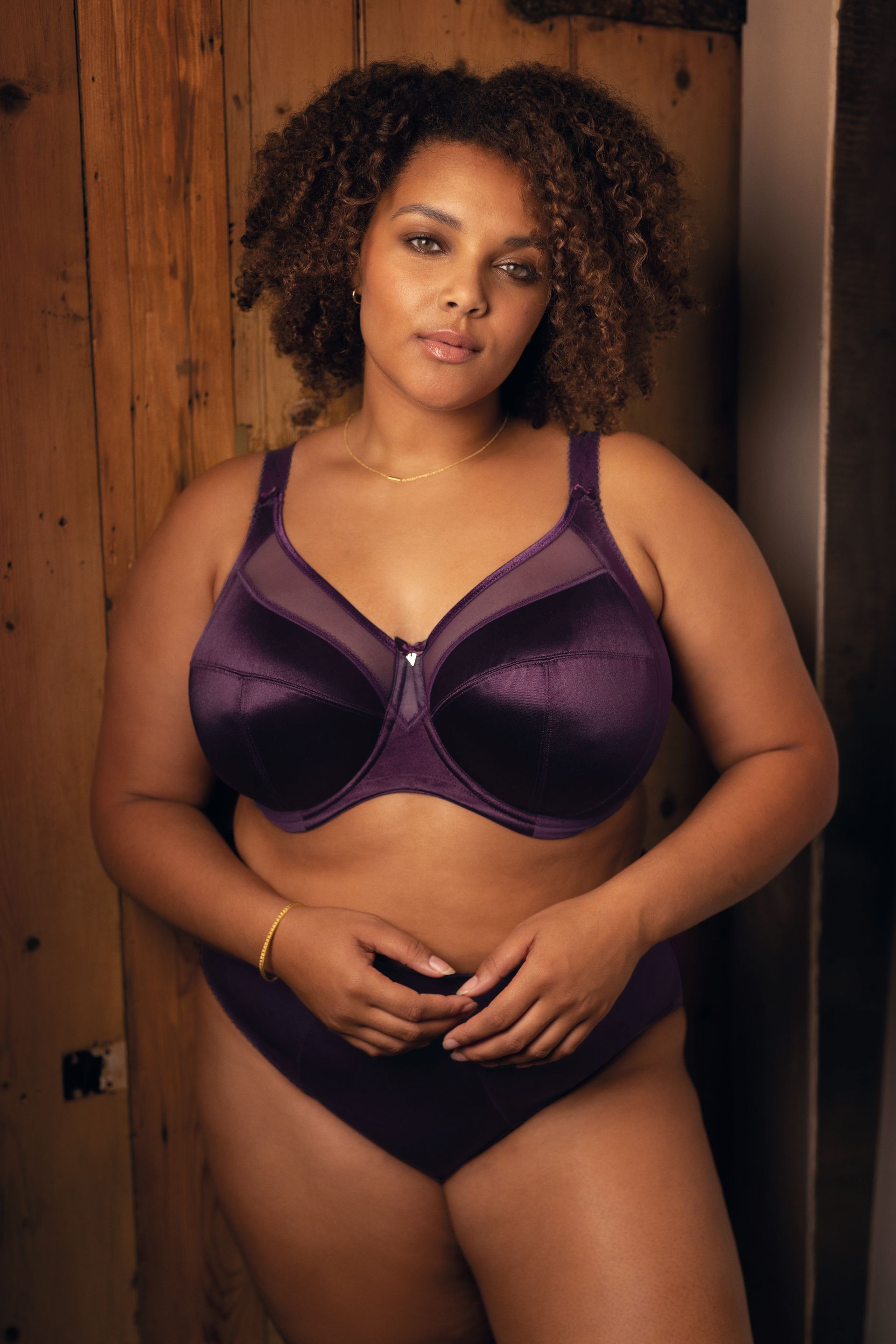 A woman wearing a bra