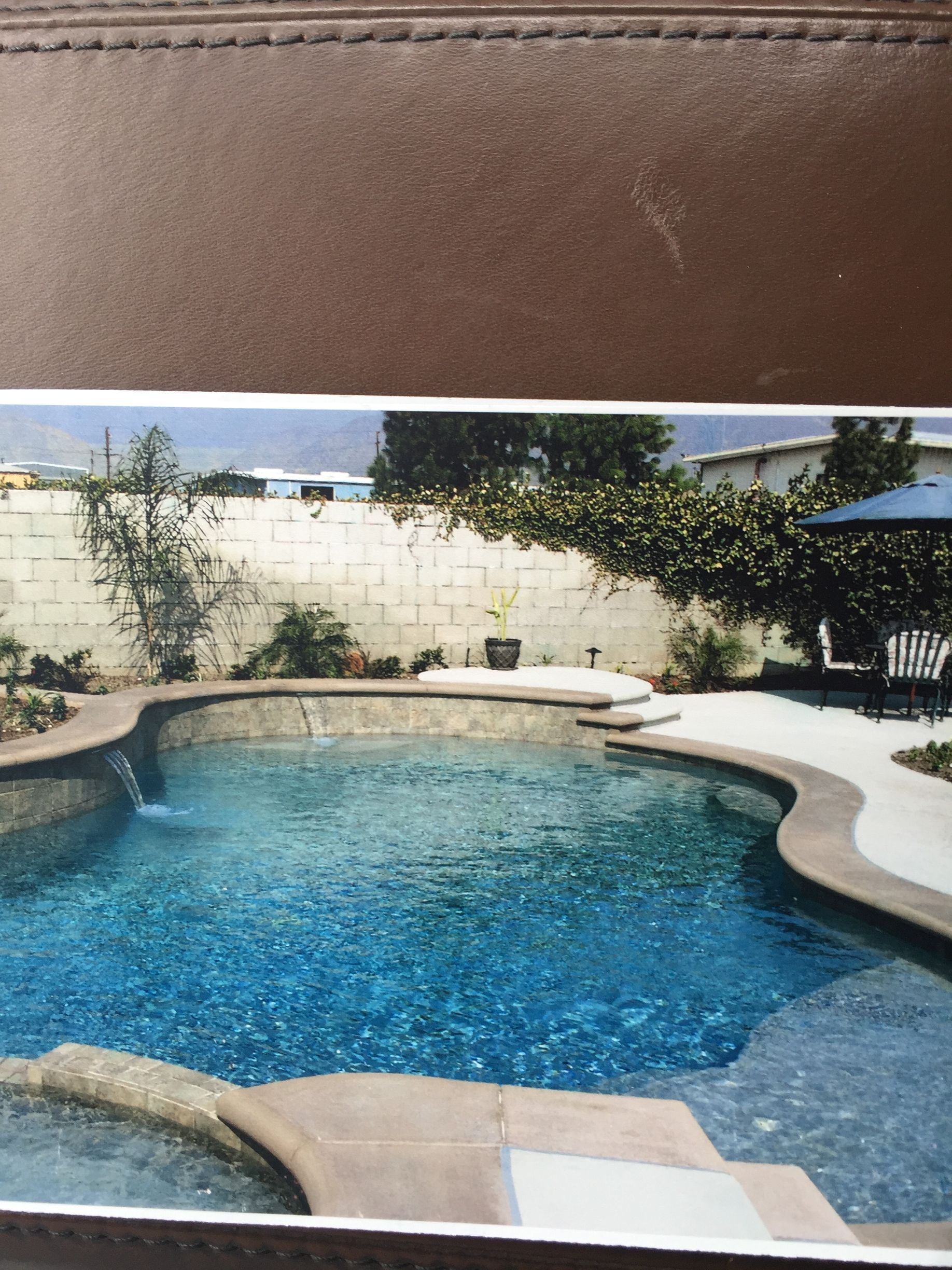 A picture of a large swimming pool in a backyard