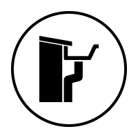Black abstract icon of a person lifting a tray inside a circle