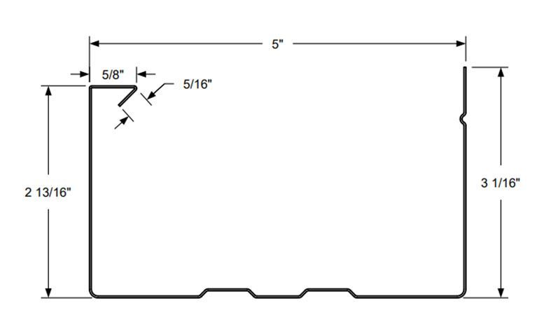 Technical dimension drawing of a rectangular part with notched bottom and measurements in inches.