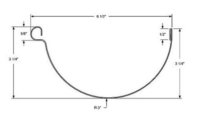 Technical drawing of a curved metal bracket with dimensions and radius labeled.