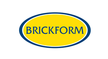 The logo for brickform is a yellow oval with a blue border.