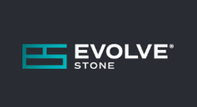 The logo for evolve stone is blue and white on a black background.