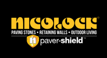 A logo for nicolock paver shield paving stones retaining walls outdoor living