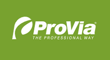 The provia logo is on a green background.