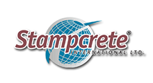 The logo for stampcrete international ltd. has a globe on it.