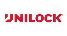 A red and white logo for unilock on a white background.