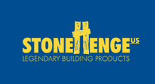 A blue and yellow logo for stonehenge us legendary building products
