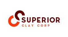 The superior clay corp logo is red and black on a white background.