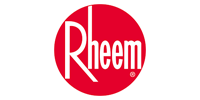 Rheem logo with white text on a red circle.