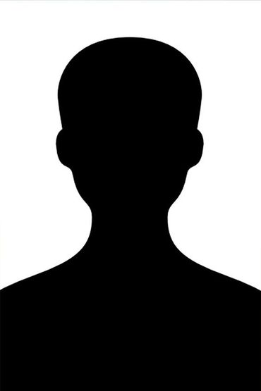 A silhouette of a man 's head and neck on a white background.