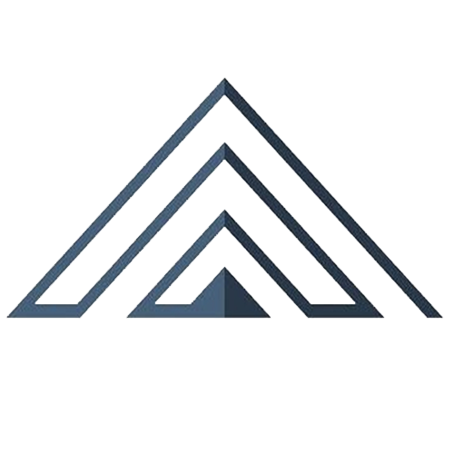 A blue and white triangle on a white background
