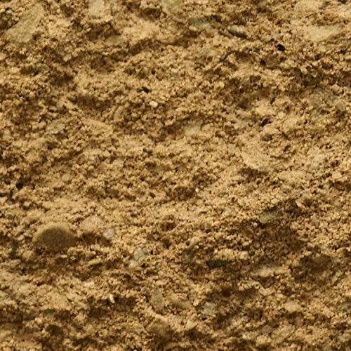Close-up of tan, granular substance, possibly sand or soil, with uneven texture and small particles.