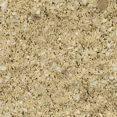 Close-up of a tan, textured stone surface with small, irregular pieces embedded.