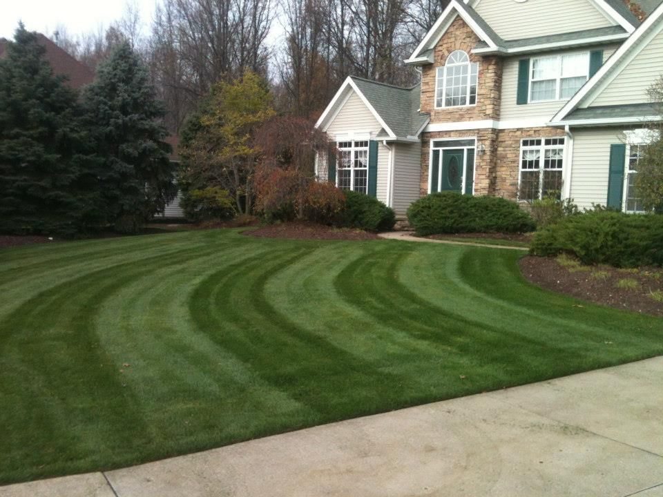 A house with a lush green lawn in front of it