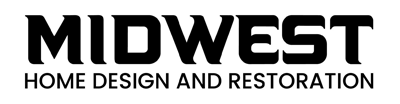 A black and white logo for midwest home design and restoration