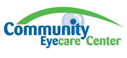 Community Eyecare Center logo with blue and green text and arc