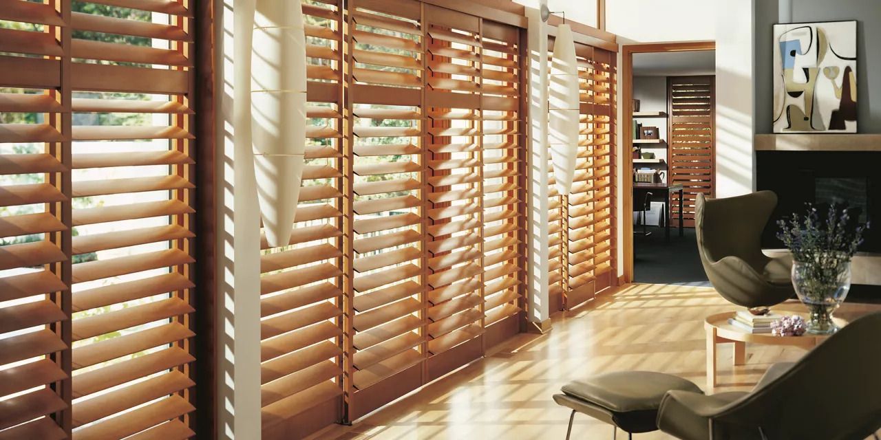 Wooden shutters on a row of windows