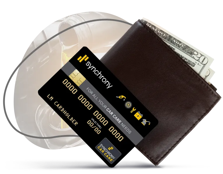 Credit card and brown wallet on a white background, showing the card’s front design.