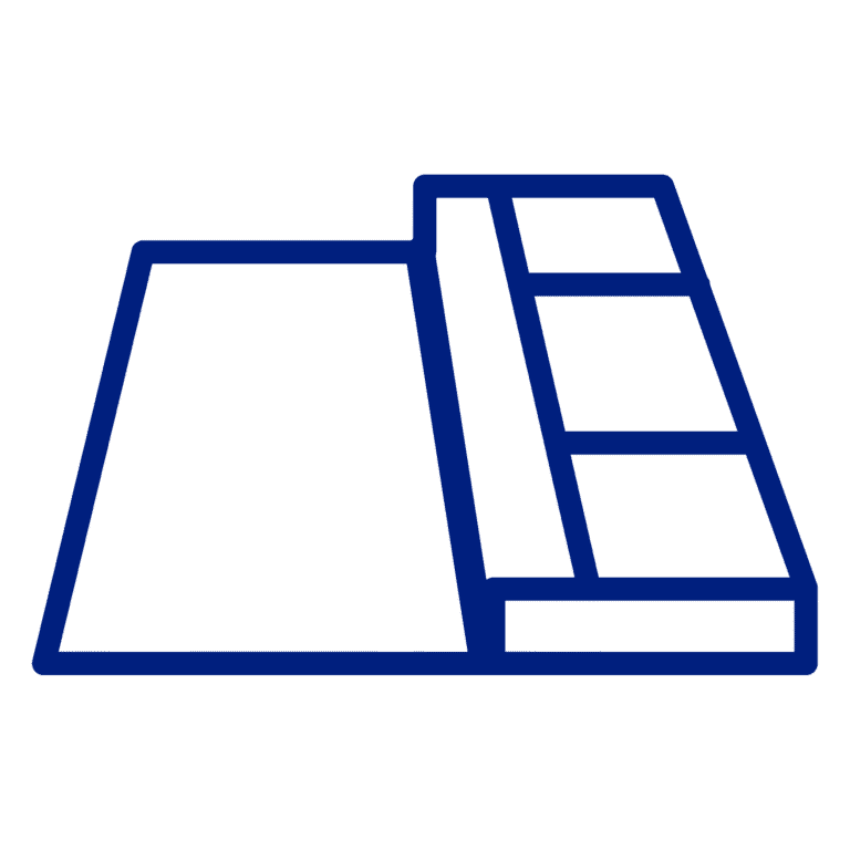Blue outline of a stepped dam.