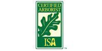 A green and white International Society of Arboriculture (ISA) Certified Arborist logo with a stylized oak leaf.