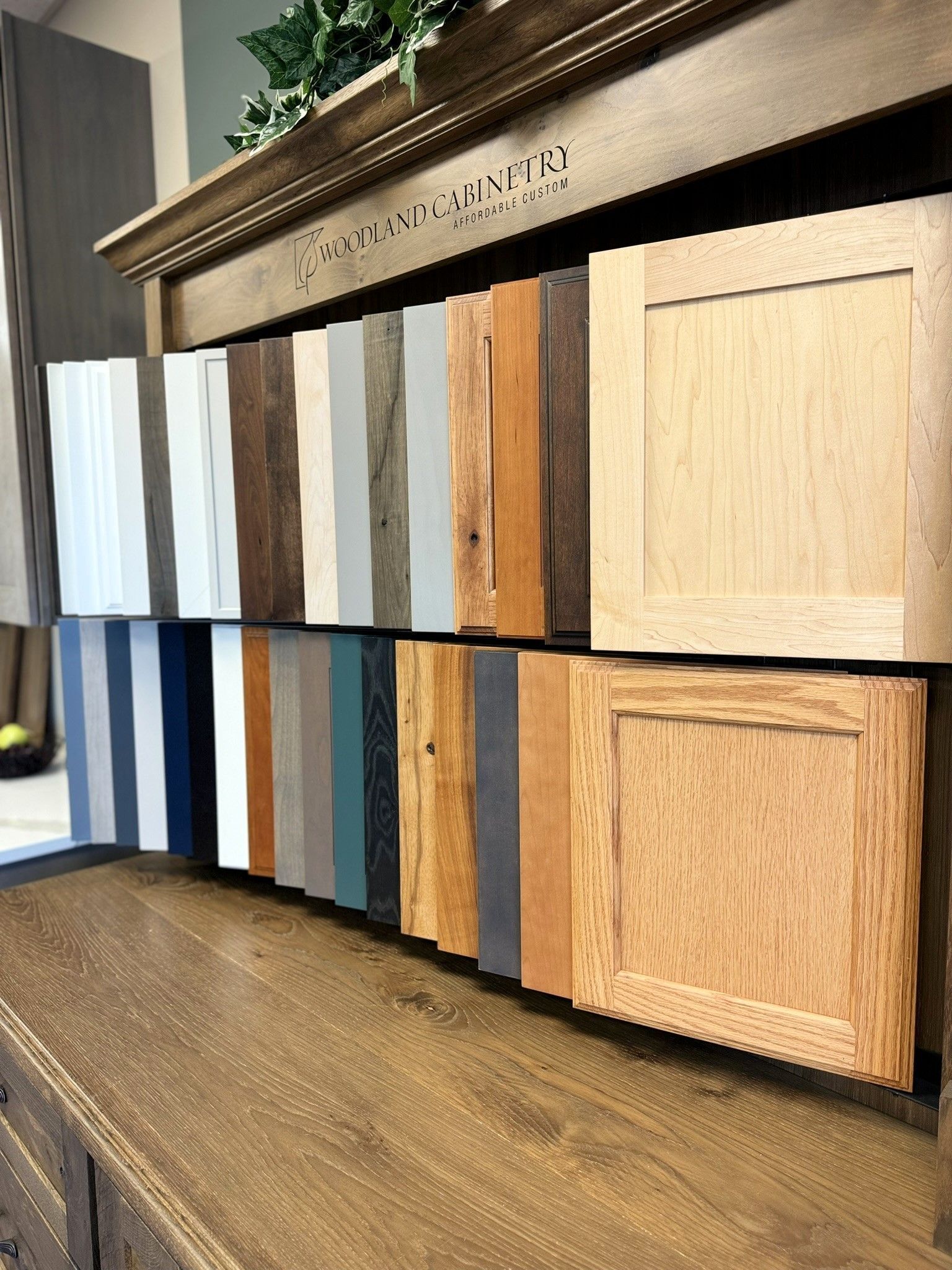 A display of woodland cabinetry affordable custom cabinets.