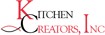 A red and black logo for kitchen creators inc