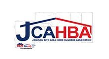 JCAHBA logo in blue and red, with roofline graphic and small text for Johnson City Area Home Builders Association