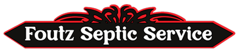 Foutz Septic Service logo in white text on a black and red banner