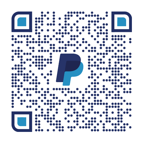 PayPal QR code, blue and white, for mobile payment.