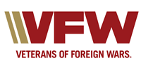VFW logo with red letters, gold stripes, and the words