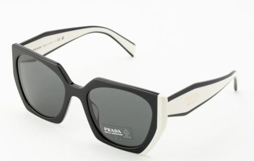 Black and cream rectangular sunglasses with dark lenses on a white background