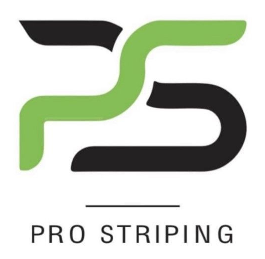 Logo for Pro Striping: green "P" and black "S" overlapping, with "PRO STRIPING" text below.