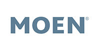 A blue moen logo on a white background.