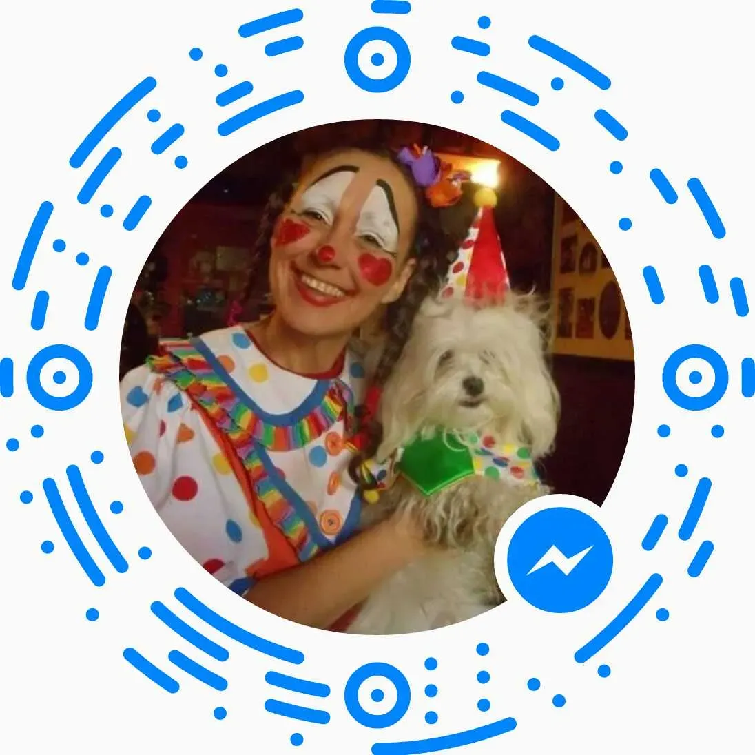 Female clown with a dog