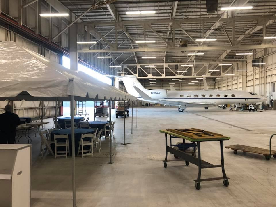 tent in an airplane parking