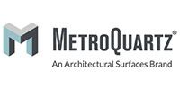 The logo for metroquartz is an architectural surfaces brand.