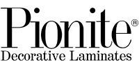The logo for pionite decorative laminates is black and white.