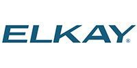The elkay logo is a blue and white logo on a white background.