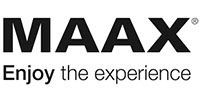 The logo for maax is black and white and says `` enjoy the experience ''.